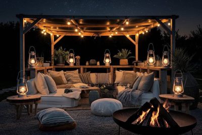 정원 액세서리: 퍼골라, 정원 가구, 화덕, 줄 조명